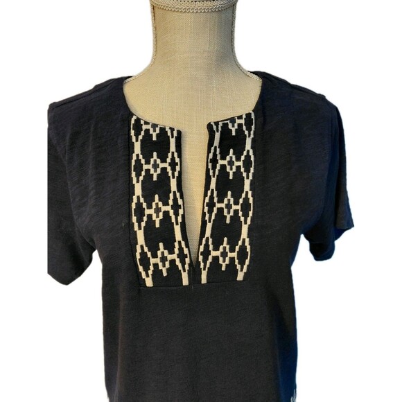 J. Crew Size XS Navy Blue Pullover Longline Tunic Top w/White Embroidery Details - Picture 2 of 9
